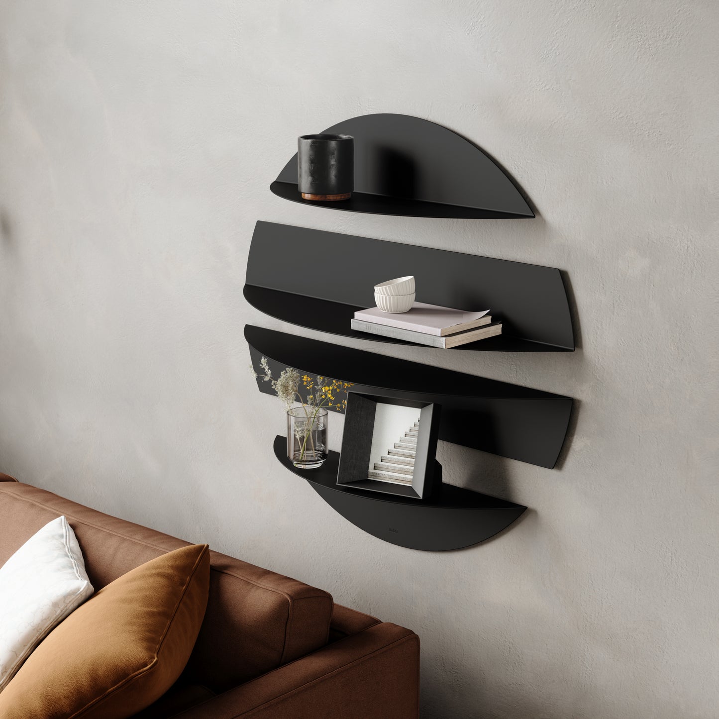 Umbra Solis Decorative Metal Floating Wall Shelves | Black Steel
