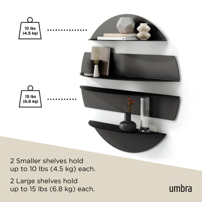 Umbra Solis Decorative Metal Floating Wall Shelves | Black Steel