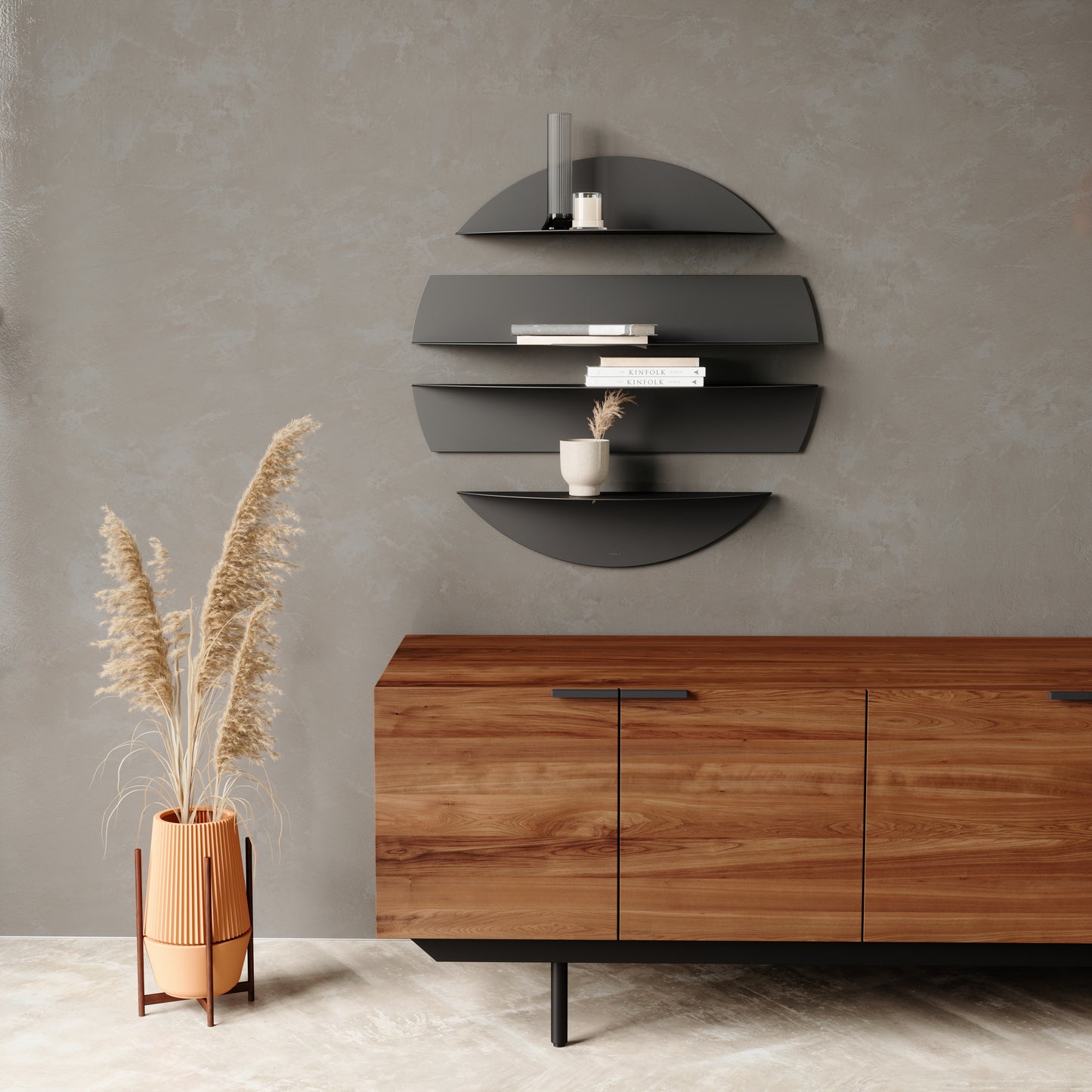 Umbra Solis Decorative Metal Floating Wall Shelves | Black Steel
