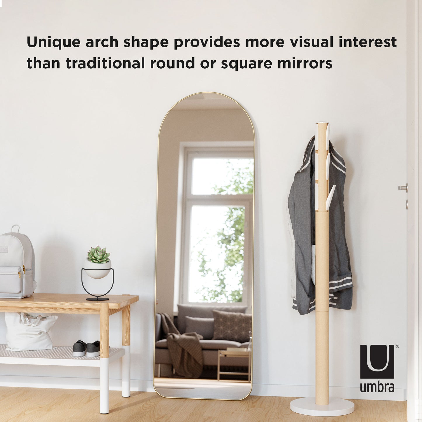 Umbra Hubba Arched 20x62" Mirror | Brass Edge