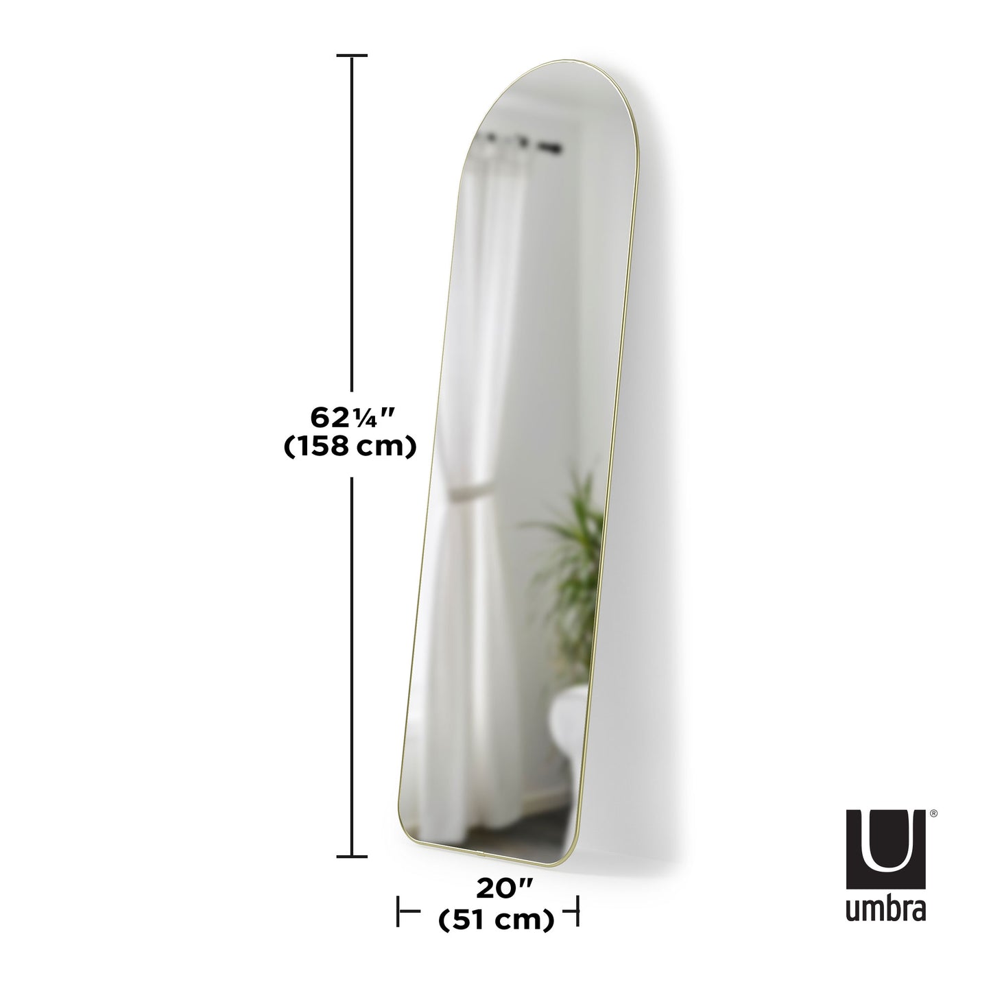 Umbra Hubba Arched 20x62" Mirror | Brass Edge