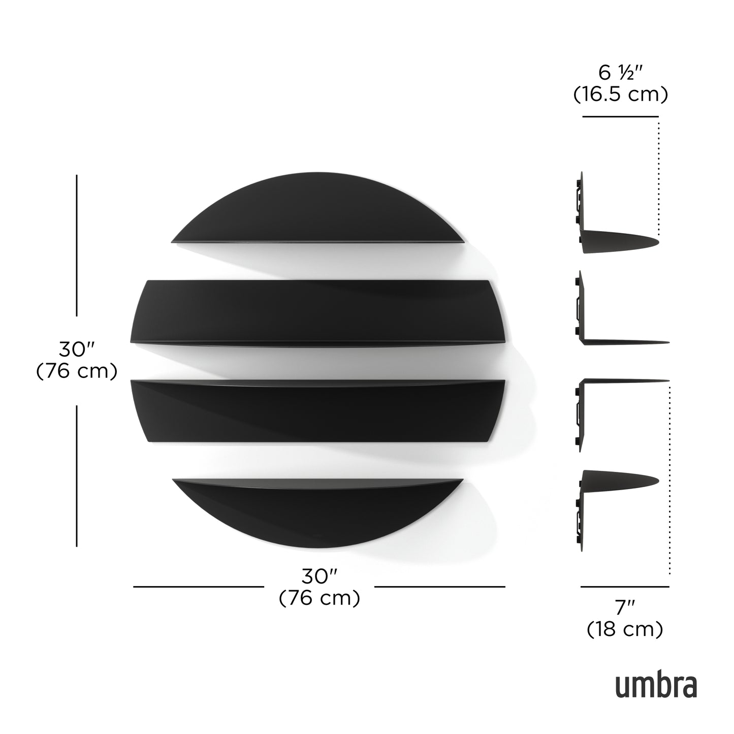 Umbra Solis Decorative Metal Floating Wall Shelves | Black Steel
