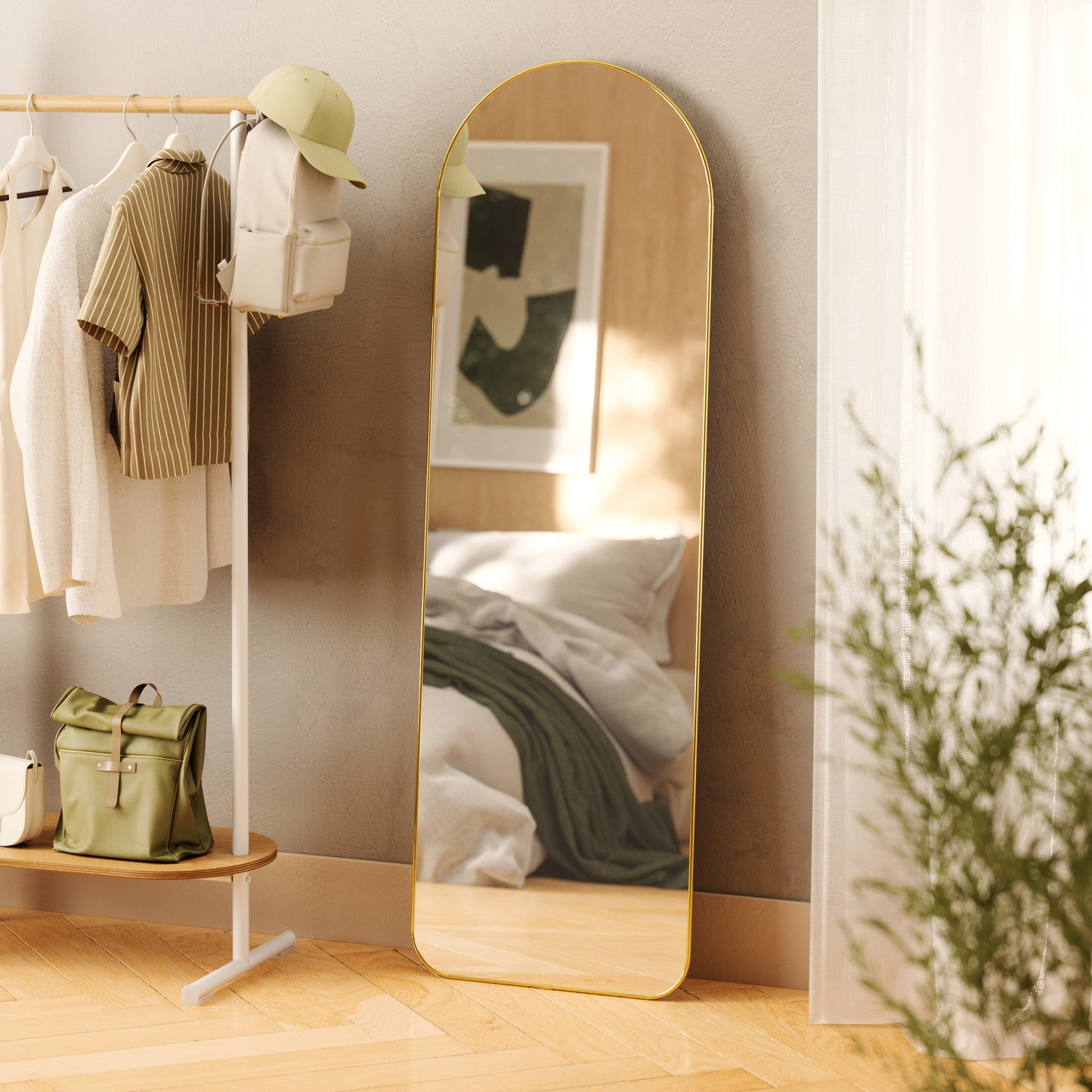Umbra Hubba Arched 20x62" Mirror | Brass Edge